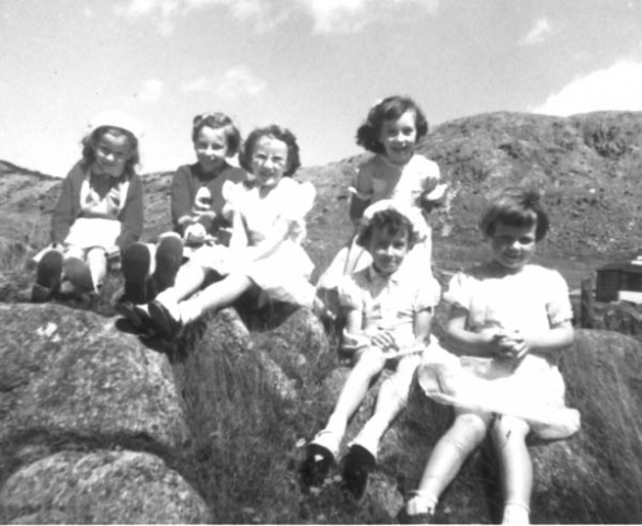 144: l-r unidentified, unidentified, Myra Carroll, Linda Ryan, unidentified (front),  Jeanette Ryan. (1958) [courtesy of Elizabeth (Barry) Ryan]  - Myra daughter of Michael Carroll &amp;amp; Josie Barry; Linda and Jeanette daughters of  Francis Ryan &amp;amp; Elizabeth Barry